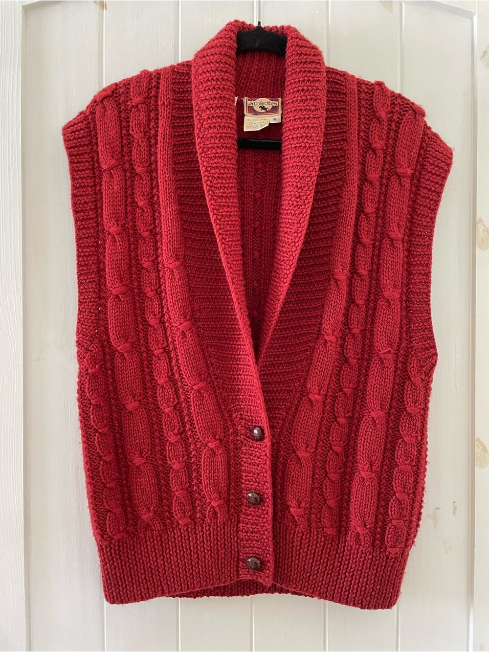 Vintage Retro JH Collectibles Cable Knit 100% Wool Vest Sweater Shawl Collar M